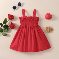 فستان Baby Girl Pure Cotton بلون Bowknot مزخرف بحزام  أحمر