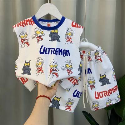 Traje celebridad de Internet conjunto de dos piezas niño pequeño chaleco de algodón puro de verano ropa de Ultraman fresca y atractiva para niños ropa para niños