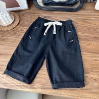 2024 Vêtements d'été pour enfants Garçons Coton lavé doux Pantalons courts pour enfants moyens et grands Shorts Pantalons cinq-quarts en gros  Noir