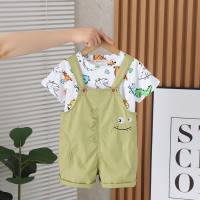 Children's short-sleeved suit printed suspenders baby summer clothes trendy clothes boys summer children's clothing two-piece suit  Green