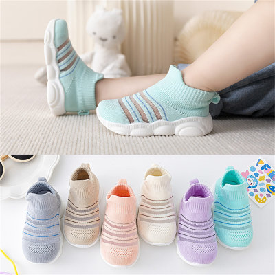Zapatillas antideslizantes de patchwork de punto con mosca de color sólido para niños pequeños