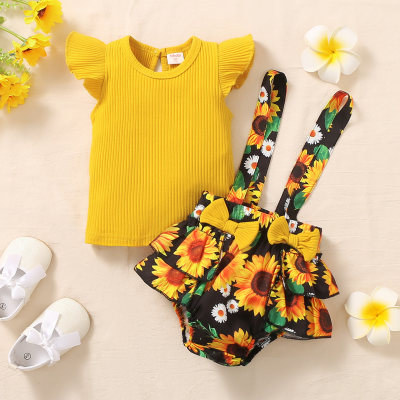 hibobi Girl Sunflower Print Strappy Trousers Set