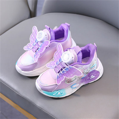 Zapatos deportivos luminosos con alas de mariposa y hebilla giratoria para niños
