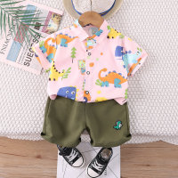 Infants and toddlers baby clothes summer new cartoon print casual short-sleeved boys' shirts two-piece set 2024  Pink