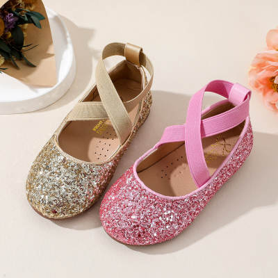 Kid Girl Solid Color Sequin Decor Dance Shoes