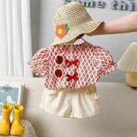 Girls summer suit new style short-sleeved clothes children's shorts two-piece suit  Red