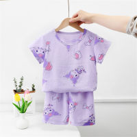 Girls Pajamas Bubble Cotton Short Sleeve Thin Set Girls Baby Children's Home Clothes Outer Wear  Pink