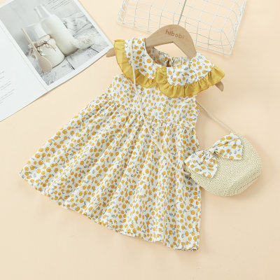Toddler Girl Orange Pattern Summer Dress & Woven Messenger Bag