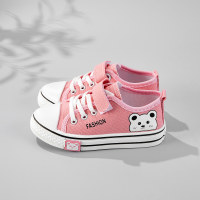 Kid Bear and Letter Embroidered Velcro Canvas Shoes  Pink