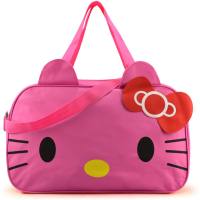 Lindo bolso de viaje de dibujos animados de gato KT, venta al por mayor, tela Oxford de alta calidad, bolso de lona impermeable para hombro, bolso de mano para mujer  Rosa caliente