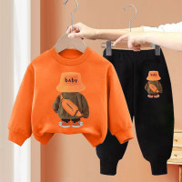 2-Piece Toddler Boy Autumn Casual Graphic Printing Long Sleeves Tops & Pants  Yellow