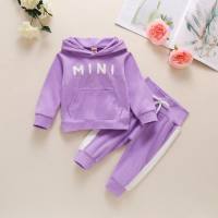 Baby Girl Letter Pattern Hoodie & Laced  Pants  Purple