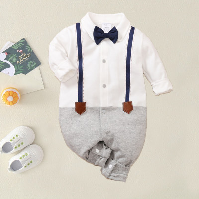 Baby Classic Bow Tie Solid Color Overalls Jumpsuit