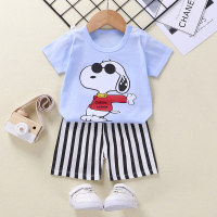2-piece Cartoon Design T-shirt & Striped Pants for Toddler Boy  Style 1