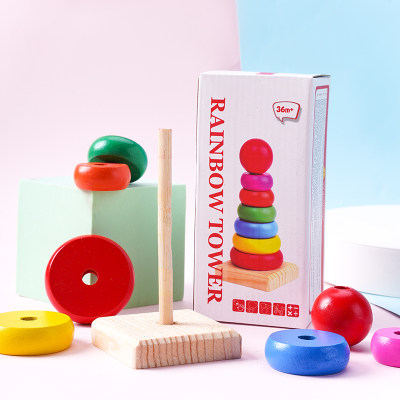 ألعاب خشبية للأطفال دوائر ملونة نمط  قوس قزح