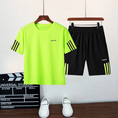 Junge Sommer Brief fluoreszierende grüne T-Shirt &amp; Shorts