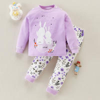Toddler Girl Cat Pattern T-shirt & Trousers Pajamas  Style 2