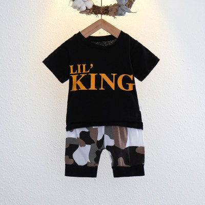 Toddler Boy Letter Print Top & Camouflage Shorts