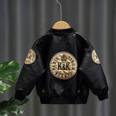 Letter Pattern Leather jacket for Toddler Boy