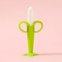 [Yuya Seleccionada]Cepillo de dientes de silicona para bebés Forma de plátano libre de BPA  Green