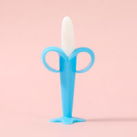 [Yuya Seleccionada]Cepillo de dientes de silicona para bebés Forma de plátano libre de BPA  Blue