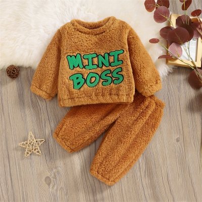 Traje de tela de lana gruesa con bordado de letras para bebé