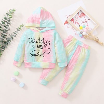 Baby Girl Letter Printed Tie-dye Hooded Sweater & Tie-dye Pants