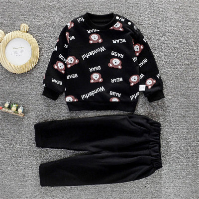 Baby Cotton Casual Letter Bear Print Sweater & Pants