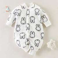 Baby Bear Pattern Plush Long-sleeved long-leg romper  White