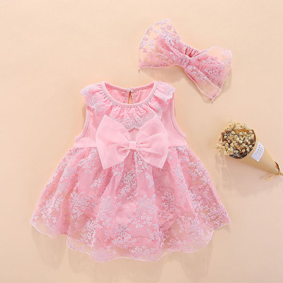 Baby Girl Floral Bowknot Decor Sleeveless Dress & Headband