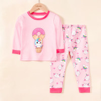 Conjunto de pijamas 100% algodão com padrão bonito de desenho animado  Rosa