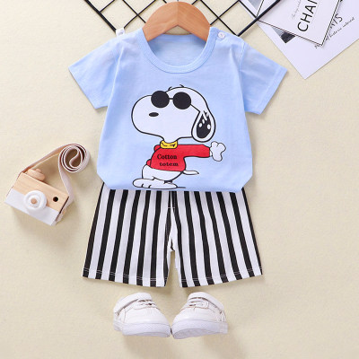 Toddler Boy  Cartoon Design T-shirt & Striped Pants