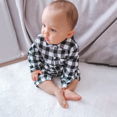 Casual Plaid Shirt Long-Sleeve Jumpsuit for Baby