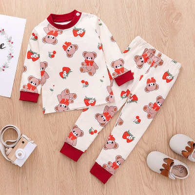 Conjuntos de pijamas de 2 piezas con estampado de oso para niña pequeña
