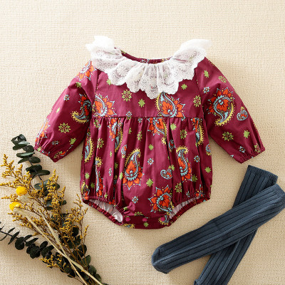 hibobi Body con estampado floral y cuello de encaje para bebé niña （Los calcetines no se venden juntos）
