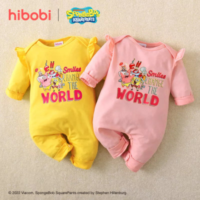 hibobi×Spongebob Baby Girl Print Long Sleeve Cartoon Jumpsuit
