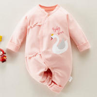 Baby Girls Pure Cotton Animal Printed Long-sleeved Long-leg Romper  Pink