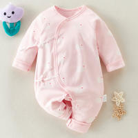 Baby Girls Pure Cotton Animal Printed Long-sleeved Long-leg Romper  Light Pink