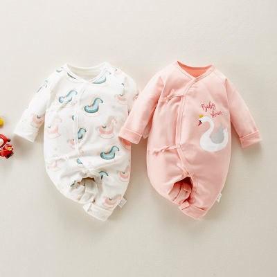 Baby Girls Pure Cotton Animal Printed Long-sleeved Long-leg Romper