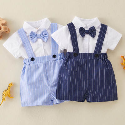 Baby Boy Gentleman Short-sleeve  Shirt and Stripe Print Shorts