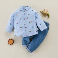 Baby Boy Car Print Long Sleeves Shirt & Pants  Blue