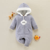 Baby Cute Furry Star Moon Printed Hooded Jumpsuit  Style 2