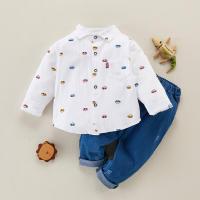 Baby Boy Car Print Long Sleeves Shirt & Pants - Hibobi