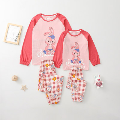 Desenhos animados pijamas fofos terno solto roupas de mãe e bebê