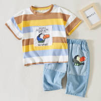 2-piece Color-block Cartoon Pattern T-shirt & Jeans for Boy - Hibobi