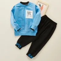 Kid Boy Letter Print Sweatshirt & Slacks  Blue