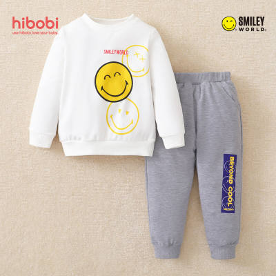 hibobi x SmileyWorld Toddler Boy Cartoon Pattern Long Sleeves Top & Ninth Pants
