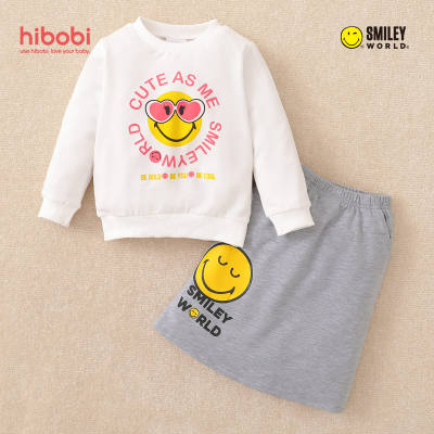 hibobi x SmileyWorld Toddler Girl Cartoon Pattern Long Sleeves Top & Skirt