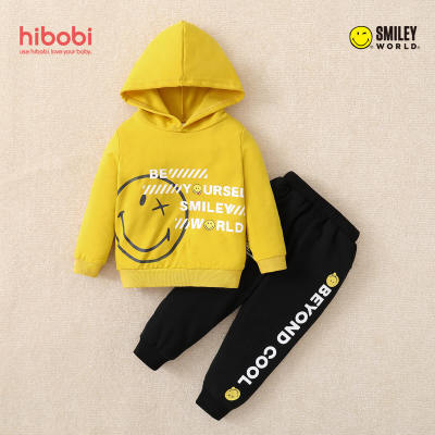 hibobi x SmileyWorld Toddler Boy Letter Pattern Long Sleeves Hoodie & Ninth Pants