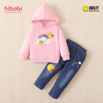 hibobi x SmileyWorld Toddler Girl Letter Pattern Long Sleeves Hoodie & Pants